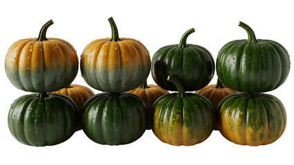 Collection of green pumpkins isolated on transparent background isolated on transparent background