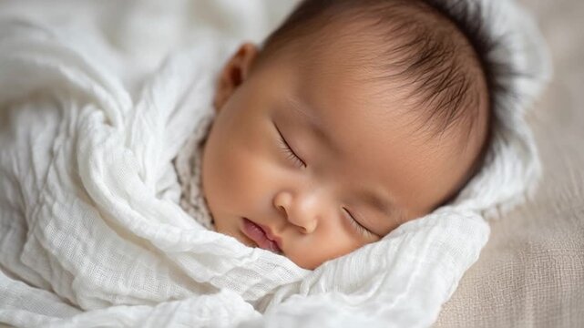 sleeping chinese baby resting peacefully. a calm infant napping gently in a cozy crib.