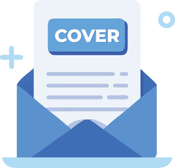 Modern Flat Cover Letter Icon Emerging from Blue Envelope, Symbolizing Job Application Submission or Professional Communication, Vector