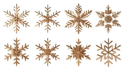 Golden snowflake ornaments isolated on transparent background isolated on transparent background
