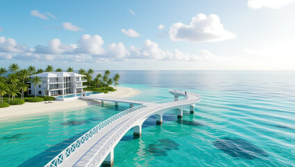 Fototapeta premium A gorgeous bridge connects to a tropical resort.