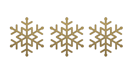 Three golden snowflakes isolated on transparent background isolated on transparent background
