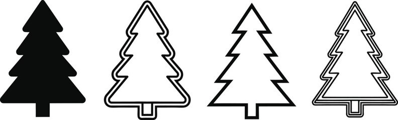 Four christmas tree icons in solid and outline styles