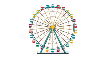 Obraz premium Colorful ferris wheel with multi-colored cabins from an amusement park or carnival isolated on a clean white background.
