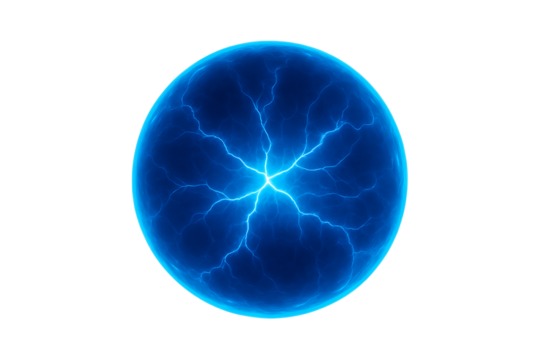 Glowing blue electric energy sphere isolated on black background futuristic plasma ball lightning power technology element representing science electricity and digital abstract form - Powered by Adobe