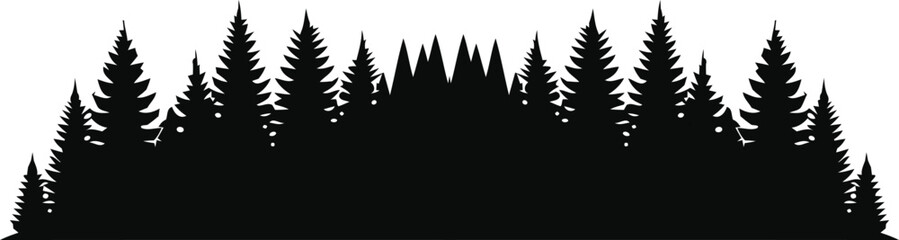 Obraz premium Silhouette of a pine tree forest against a white background