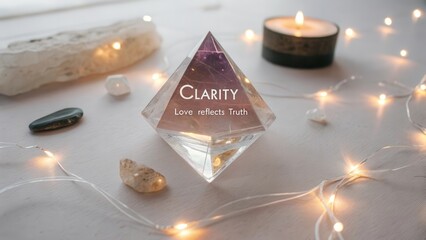 Prism crystal with clarity message reflecting light