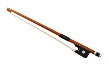 Classic wooden violin bow isolated on white background musical instrument accessory for string performance representing classical art culture and professional musician craft concept