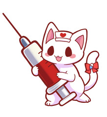 Cute Nurse White Cat with Syringe