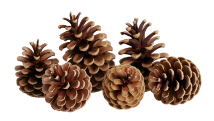 Pile of pine cones isolated on transparent background in studio shot isolated on transparent background