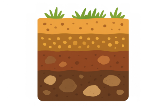 Soil layers cross section showing different ground profiles for geology, agriculture, and science education