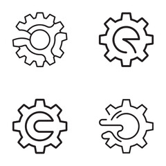 Task automation gear and curve outlines graphic set silhouette