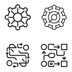 Modern workflow optimization icons set featuring a distinctive silhouette style for business processes