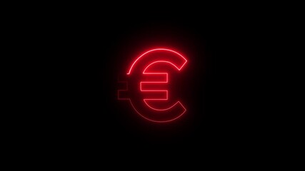 Neon euro icon animation, uniform rotation with color blink. Glowing neon 3D euro money icon, looped spin with blink. Euro currency sign, European money, bank business, investments. - Powered by Adobe