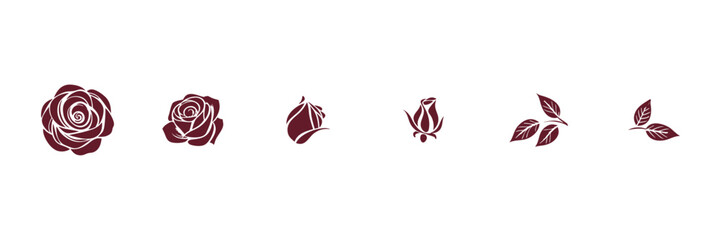 Elegant Rose Flower & Bud Vector Set - Botanical Design Elements