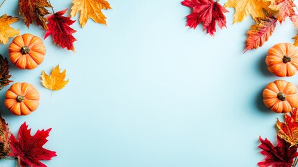 Thanksgiving feast with golden roasted turkey, orange pumpkin pie, crimson apples, and fall leaves on rustic wooden table, celebrating harvest season with family and gratitude