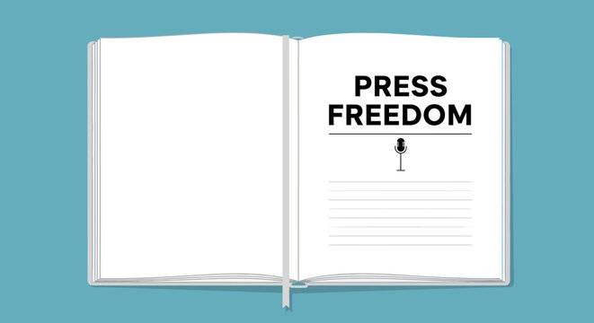 Open Book with 'Press Freedom' Text and Blank Page Symbolizing Free Expression and Unwritten Truths