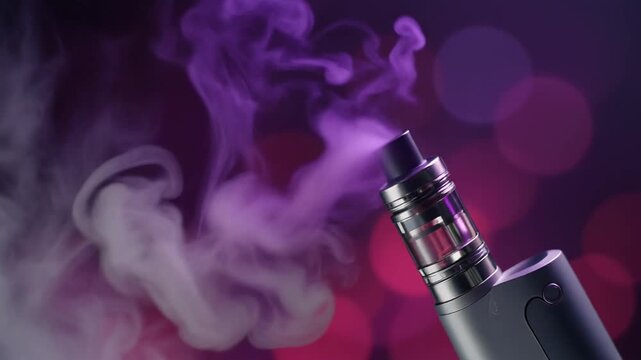 Vaping Device with Purple Smoke - A Close-Up Look.