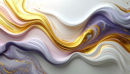 ラベンダーとゴールドが流れる抽象的なアート構図 | Elegant Abstract Fluid Art with Lavender, Pink, and Gold Accents
