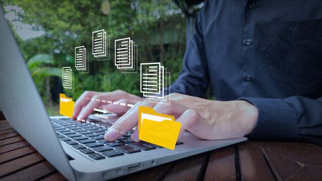 Remote Laptop File Management and Digital Storage Concept