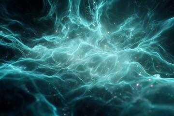 Obraz premium Glowing liquid-like streams flow across the scene, symbolizing therapeutic biological energy powered by advanced health technology.