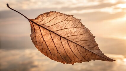 Floating Dried Leaf with Detailed Veins on Warm Minimal Backdrop