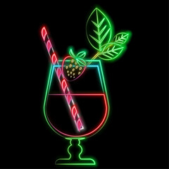 Cocktail tequila sunrise neon sign on brick wall background