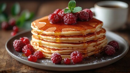 Stack of pancakes with berries