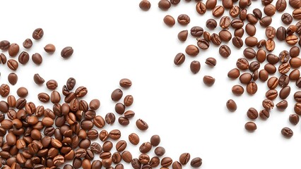 robusta. Artistically arranged coffee beans on a white surface, showcasing rich textures and deep brown tones. menu design.