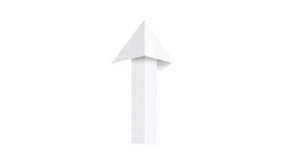 Minimalist 3D illustration of a paper-style white arrow pointing straight up, with soft shadows on a white background. This image is suitable for representing concepts such as growth, ked