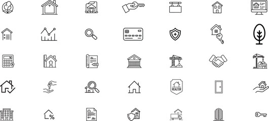Real Estate Line Icon Set – Minimal Outline Property, Housing, Mortgage, Construction and Realtor Icons
