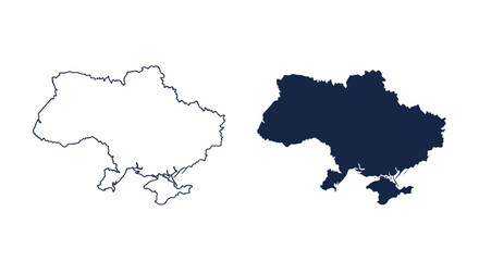 Two map silhouettes of the country of Ukraine are presented with a heart symbol for love and support.