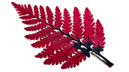 Ilustrasi daun pakis merah tua yang khas, detail dengan gaya seperti cat air (watercolor) yang indah.