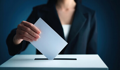 Election Voter citizen casting a ballot at a voting booth. Symbol for democracy, civic duty, and the act of participation
