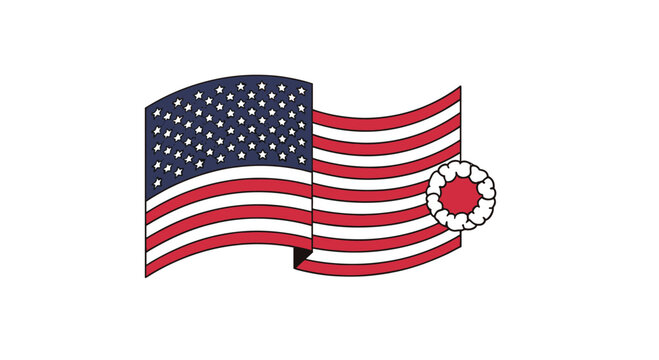 Two kids wear face masks in an act of patriotism celebrating July 4th by the American flag.