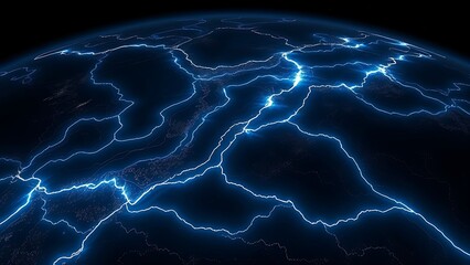 tides. Ancient oceanic currents visualized as glowing blue veins on a dark planet, revealing hidden flows. STEM education sheets.