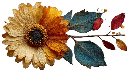 Ilustrasi bunga matahari dengan nuansa kuning kecokelatan yang lebih tua, menampilkan detail tekstur yang indah.