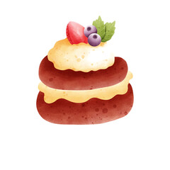 A cute hand-drawn cake illustration in a soft watercolor style. Perfect for stickers, prints, and sweet-themed designs with simple charming details.
