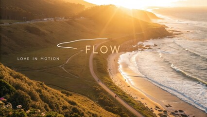 Landscape view with golden sunset light over coastal road