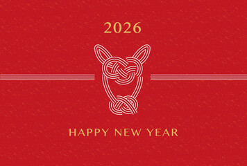 紅白のシンプルな水引モチーフのポストカード（午年）