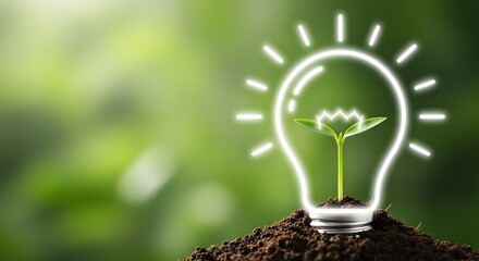 Green energy concept light bulb with sprout inside on soil
