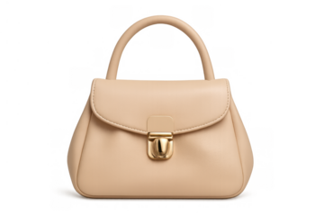 Beige leather handbag with golden clasp, a classic fashion accessory for women, symbolizing style and elegance