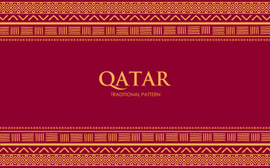 Qatar traditional pattern with golden seamless pattern on red maroon background. Best for Qatar national day poster, celebration, banner, promos, travel, summit background, and greeting card. 