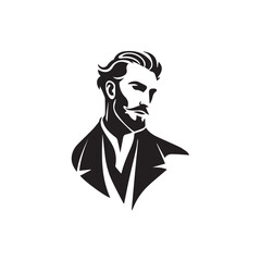 Black Vector Illustration of a Handsome Man in Clean Minimal Line Art Style on White Background
