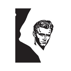 Black Vector Illustration of a Handsome Man in Clean Minimal Line Art Style on White Background
