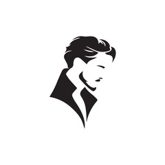 Black Vector Illustration of a Handsome Man in Clean Minimal Line Art Style on White Background