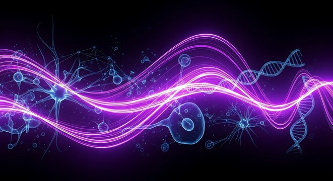 World cancer day abstract glowing purple dna strands and neuron cells on a dark background background - Powered by Adobe