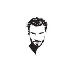 Black Vector Illustration of a Handsome Man in Clean Minimal Line Art Style on White Background
