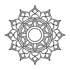 Monochrome Line Art Geometric and Floral Mandala Outline for Coloring or Decorative Design