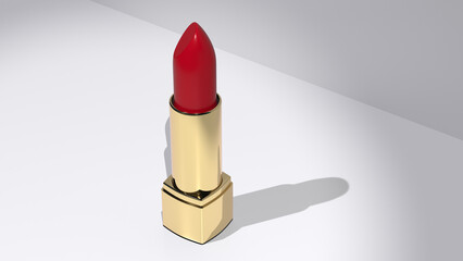 single golden tube lipstick, emphasizing quality in everyday cosmetics, natural makeup and sustainable fashion choices, makeup product, 3d render